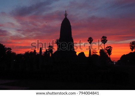 red sky sunset in pagoda Sukhothai 