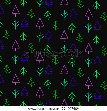 Forest Seamless Pattern . Vector Illustration of Hand Drawn of Various Tree . For Background ,Cover ,Wallpaper ,Novel ,Poster ,Comic ,Kid Magazine , Banner etc.
