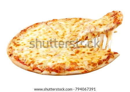 Pizza Margarita with mozzarella cheese, basil and tomato, template for your design and menu of restaurant, on isolated white background Royalty-Free Stock Photo #794067391