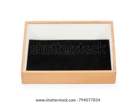 Museum display shelve box blank, isolated, with wooden black velvet
