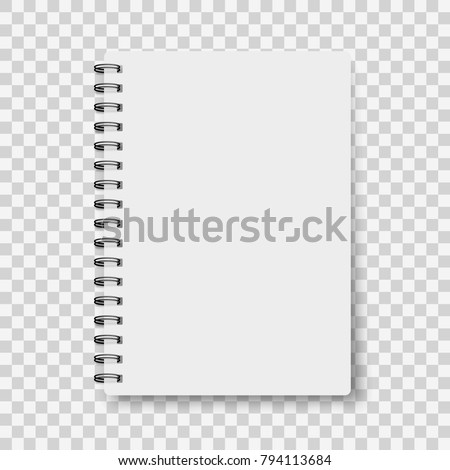 Notebook mockup, with place for your image, text or corporate identity details. Blank mock up with shadow on transparent background. Vector illustration. Royalty-Free Stock Photo #794113684