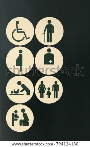 Circle rest room sign for handicapped, elder, pregnancy, patient, children and family