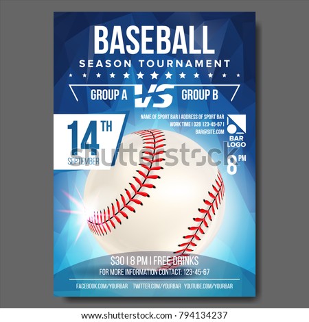 Baseball Flyer Vector. Sport Event Baseball Tournament Poster Announcement. Banner Advertising. Professional League. Event Invite Illustration
