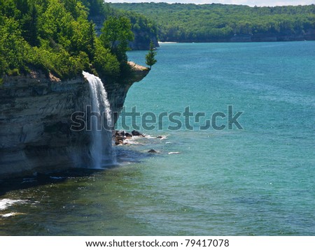 Spray Falls plunges into Lake Superior at Pictured Rocks National Lakeshore, Michigan