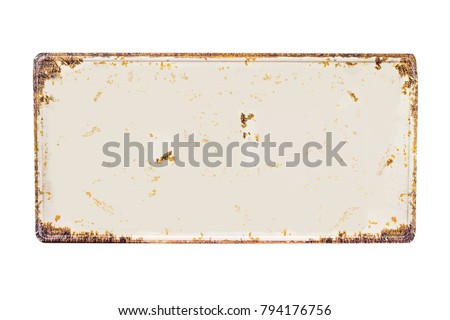 Blanked rusted vehicle license plate isolated on white background Royalty-Free Stock Photo #794176756