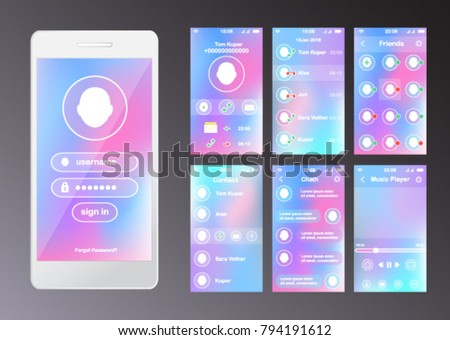 Modern different UI, UX and GUI template with flat web icons including Calling, Calendar, Music, Messaging, Chat, for Mobile Apps. Royalty-Free Stock Photo #794191612