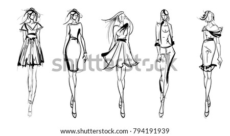 Stylish fashion models. Pretty young girls. Fashion girls Sketch Royalty-Free Stock Photo #794191939