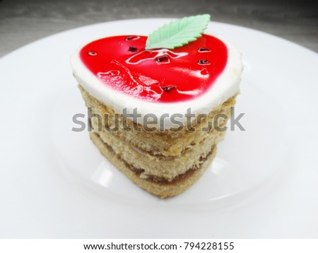 love valentine's day heart form cakes sweet food dessert with red strawberry jam and bananas