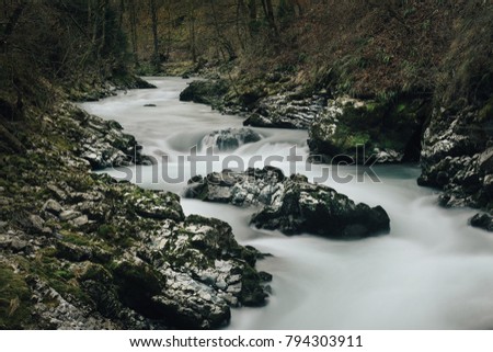Amazing flowing river. Blurred motion. Smooth, long exposure image of river.  
