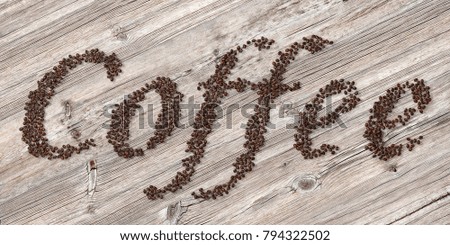 Coffee beans on white background in form of word of "coffee". 3d illustration