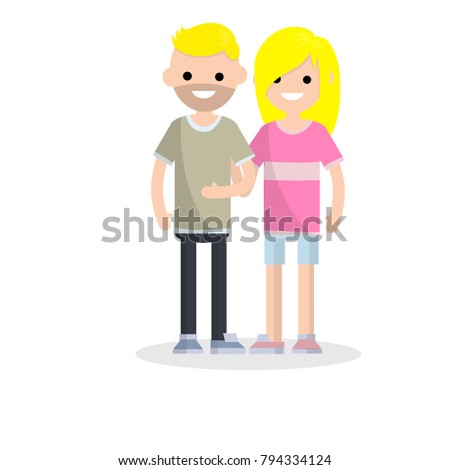 a couple in love. The concept of romance and relationships. two lovely young students, friends stand together. Blonde girl in shorts.
