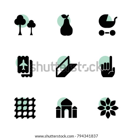 Pattern icons. vector collection filled pattern icons set.. includes symbols such as tree, pear, flower, ticket, rolled metal, metal fence. use for web, mobile and ui design.