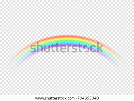 Rainbow with limpid section edge isolated on transparent background. Realistic rain arch in circle curl shape. Vector illustration