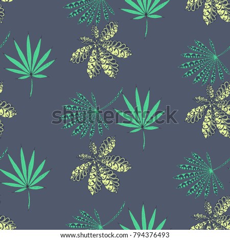 Exotic Seamless Pattern With Leaves of Palm Trees On Black Background. Hand Drawn Rainforest Ornate Seamless Background for Print, Interior, Wallpaper, Swimwear.