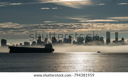 silhouette city scape with fog backgrounds,Vancouver downtown Canada