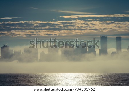 silhouette city scape with fog backgrounds,Vancouver downtown Canada