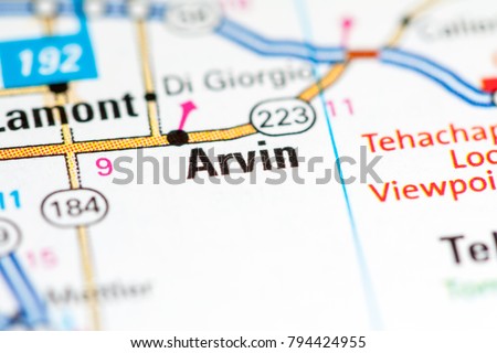 Arvin. California. USA on a map Royalty-Free Stock Photo #794424955