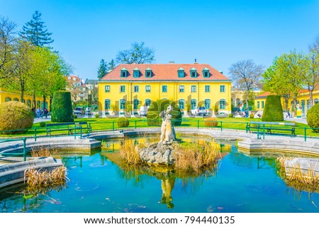 a yellow pavillion in the Schonbrunn tiergarten â?? zoological garden in Vienna, Austria
