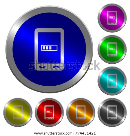 Mobile processing icons on round luminous coin-like color steel buttons
