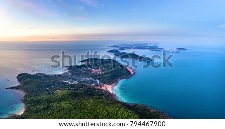 Small tropical island in the ocean. Royalty high quality free stock image aerial view of Thom island in Phu Quoc, Kien Giang, Vietnam