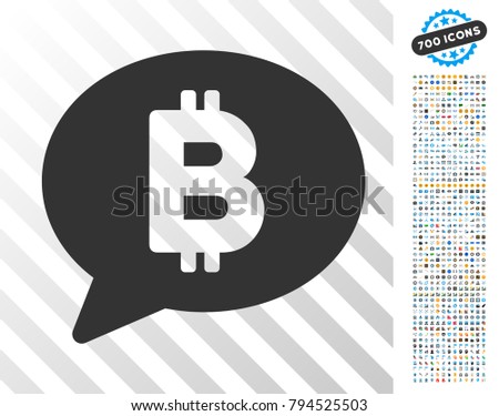 Bitcoin Message Balloon pictograph with 700 bonus bitcoin mining and blockchain pictographs. Vector illustration style is flat iconic symbols design for cryptocurrency websites.
