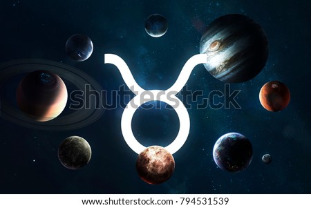 Zodiac sign - Taurus. Middle of the Solar system. Elements of this image furnished by NASA