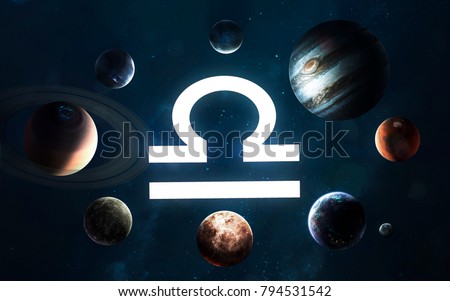 Zodiac sign - Libra. Middle of the Solar system. Elements of this image furnished by NASA