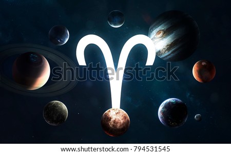 Zodiac sign - Aries. Middle of the Solar system. Elements of this image furnished by NASA Royalty-Free Stock Photo #794531545