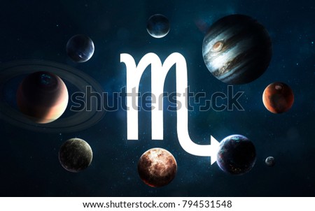 Zodiac sign - Scorpio. Middle of the Solar system. Elements of this image furnished by NASA