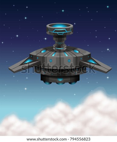 Black spaceship flying at night  illustration
