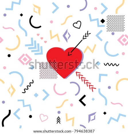 Set of colorful doodle on paper background.Doodles heart elements. Color vector items.Design for prints and cards.
