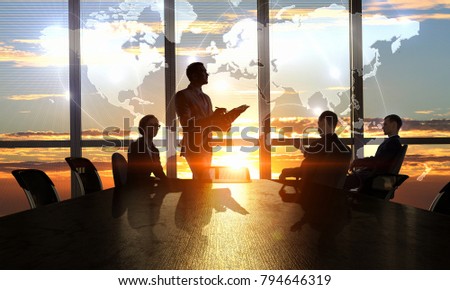 Discussing policy of international partnership. Mixed media Royalty-Free Stock Photo #794646319