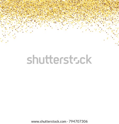 Golden dust. Gold glitter on white background for card, flyers, gift, present, posters, shopping, Christmas and birthday cards. Texsture Vector illustration.