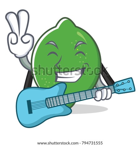With guitar lime mascot cartoon style