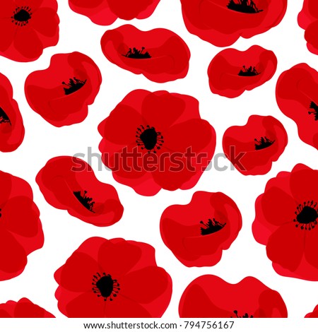 Poppy seamless pattern. Red poppies on white background. Can be uset for textile, wallpapers, prints and web design. Vector illustration
 Royalty-Free Stock Photo #794756167