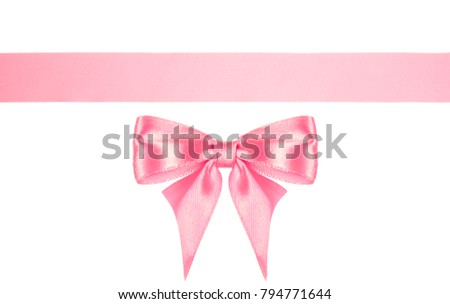 Luxury silk horizontal gift ribbon and  bow isolated on white background