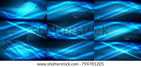 Set of vector neon smooth wave digital abstract backgrounds