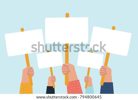 Vector cartoon illustratioon of hands holding plate. Presidential Election Voting Poster. Vector flat cartoon illustration for news, infographics, banners design Royalty-Free Stock Photo #794800645