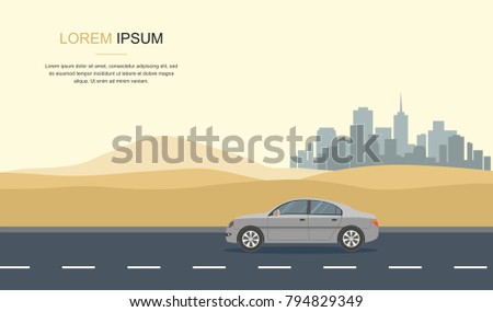 Gray Car Drive in the Desert Vector Illustration Royalty-Free Stock Photo #794829349