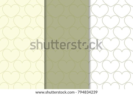 Set of olive hearts as seamless pattern. Romantic backgrounds. Vector illustration