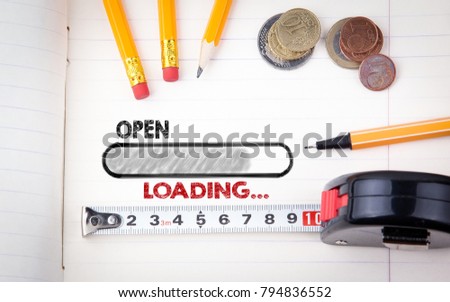 Open, Shop Store Concept. Stationery and notebook, business background