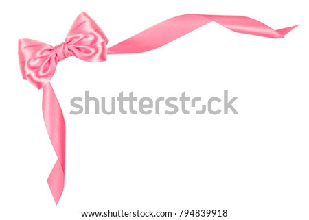 Frame from pink beautiful silk bow and ribbons isolated on white background