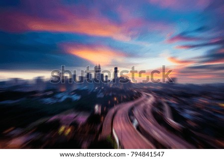 Zoom Kuala Lumpur city Malaysia, sunset.