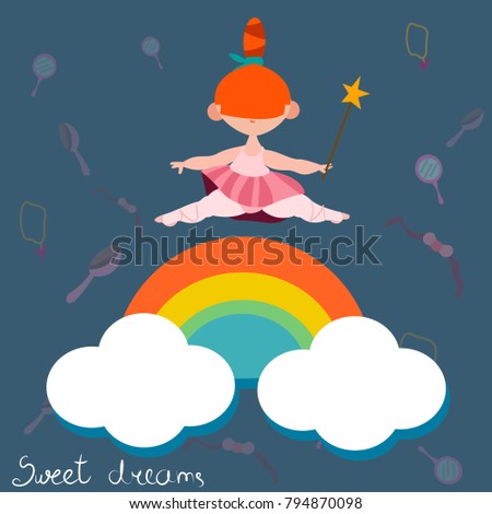 balerina cute little girl on rainbow
