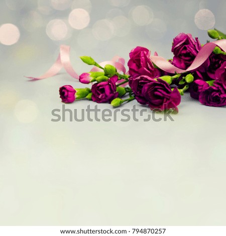  Beautiful purple flowers on blue background.