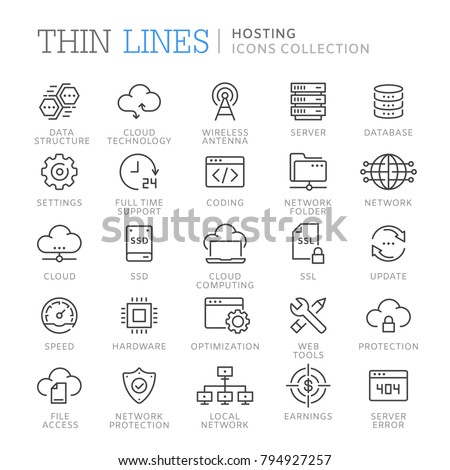 Collection of hosting thin line icons. Vector eps 8 Royalty-Free Stock Photo #794927257