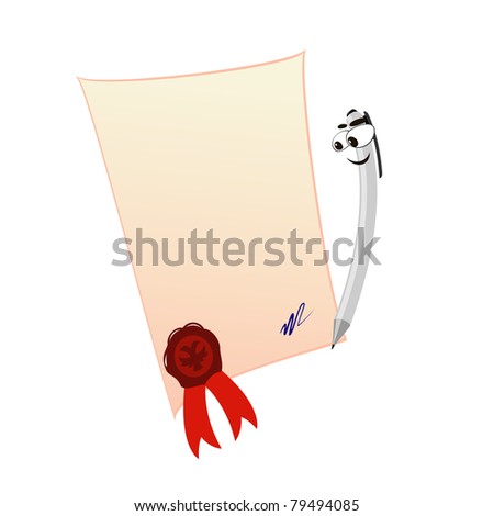 Vector illustration of ancient document and cute pen