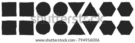 Set of black grunge abstract background templates. Brush paint ink triangle round square hexagon shaped elements Royalty-Free Stock Photo #794956006
