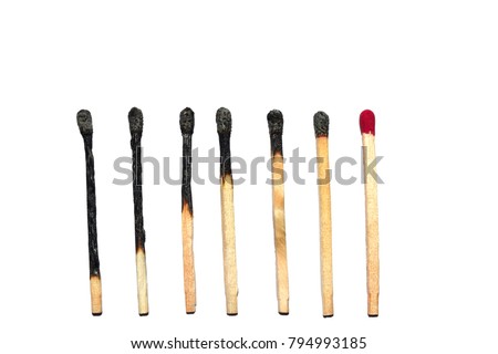 Different stages of match burning Burnt matches isolated on white background  Royalty-Free Stock Photo #794993185