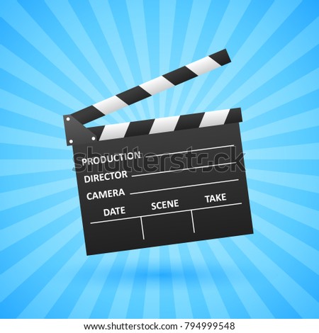 Realistic Cinema clapper. Movie making. Film industry. Cinematography concept. Vector illustration.